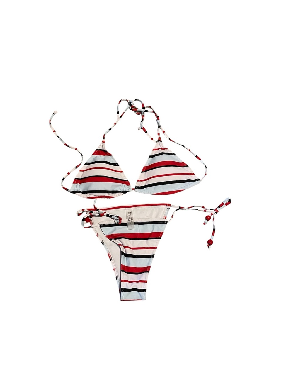 Striped Red & White Triangle Bikini Set - Women Swim